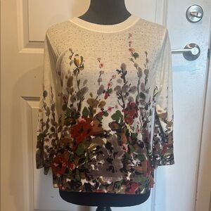 Cream Floral Print Lightweight Sweater